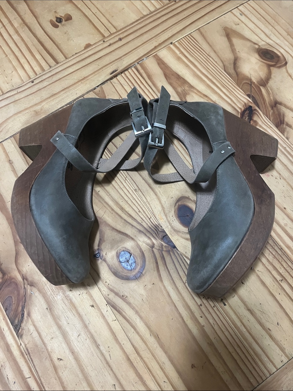 Free People Olive Taupe Ankle-Strap Mary Jane Heels - Picture 6 of 11